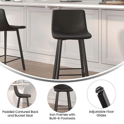 Flash Furniture Caleb Modern Armless 24 Inch Counter Height Stools Commercial Grade With Footrests And Matte Metal Frames, Set Of 2 5 Flash Furniture Caleb Modern Armless 24 Inch Counter Height Stools Commercial Grade With Footrests And Matte Metal Frames, Set Of 2 - Image 5