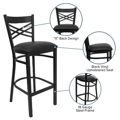 Flash Furniture Black ''X'' Back Metal Restaurant Barstool 2 Flash Furniture Black ''X'' Back Metal Restaurant Barstool - Image 2