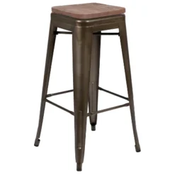 Flash Furniture 30" High Metal Indoor Bar Stool With Wood Seat - Stackable Set Of 4 -Flash Furniture GUEST 01a727d3 f99b 47d6 8d04 b77c9193d34a