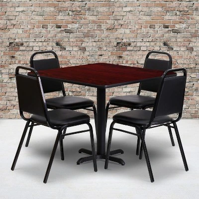 Flash Furniture 36'' Square Laminate Table Set With X-Base And 4 Trapezoidal Back Banquet Chairs 1 Flash Furniture 36'' Square Laminate Table Set With X-Base And 4 Trapezoidal Back Banquet Chairs