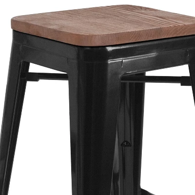 Flash Furniture 30" High Backless Metal Barstool With Square Wood Seat 8 Flash Furniture 30" High Backless Metal Barstool With Square Wood Seat - Image 8