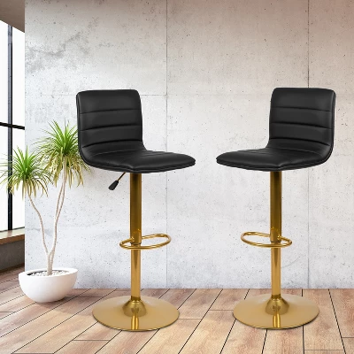 Flash Furniture Modern Vinyl Adjustable Height Barstool With Horizontal Stitch Back, Set Of 2 1 Flash Furniture Modern Vinyl Adjustable Height Barstool With Horizontal Stitch Back, Set Of 2