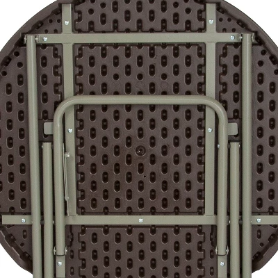 Flash Furniture 2.6-Foot Round Brown Rattan Plastic Folding Table 5 Flash Furniture 2.6-Foot Round Brown Rattan Plastic Folding Table - Image 5