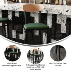 Flash Furniture Wright Set Of 2 Commercial Grade Barstools With 500 LB. Capacity Steel Frame, Solid Wood Seat, And Boomerang Back -Flash Furniture GUEST 07679939 438f 47cb 9c23 2767c35f48a3