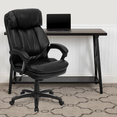 Flash Furniture Iris High Back Black LeatherSoft Executive Swivel Ergonomic Office Chair With Plush Headrest, Extensive Padding And Arms 1 Flash Furniture Iris High Back Black LeatherSoft Executive Swivel Ergonomic Office Chair With Plush Headrest, Extensive Padding And Arms