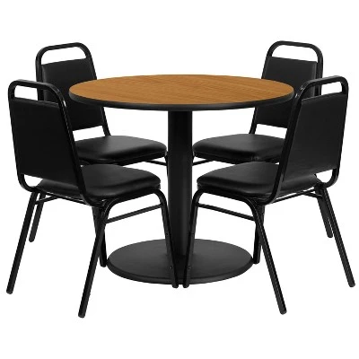 Flash Furniture 36'' Round Laminate Table Set With Round Base And 4 Trapezoidal Back Banquet Chairs 4 Flash Furniture 36'' Round Laminate Table Set With Round Base And 4 Trapezoidal Back Banquet Chairs - Image 4
