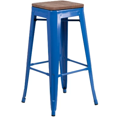 Flash Furniture 30" High Backless Metal Barstool With Square Wood Seat 13 Flash Furniture 30" High Backless Metal Barstool With Square Wood Seat - Image 13