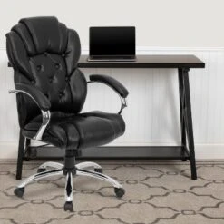 Flash Furniture High Back Transitional Style Black LeatherSoft Executive Swivel Office Chair With Arms