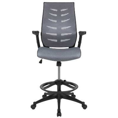 Flash Furniture High Back Mesh Spine-Back Ergonomic Drafting Chair With Adjustable Foot Ring And Adjustable Flip-Up Arms 2 Flash Furniture High Back Mesh Spine-Back Ergonomic Drafting Chair With Adjustable Foot Ring And Adjustable Flip-Up Arms - Image 2