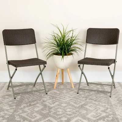 Flash Furniture 2 Pack HERCULES Series Brown Rattan Plastic Folding Chair With Gray Frame 1 Flash Furniture 2 Pack HERCULES Series Brown Rattan Plastic Folding Chair With Gray Frame