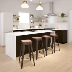 Flash Furniture 30" High Metal Indoor Bar Stool With Wood Seat - Stackable Set Of 4