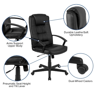 Flash Furniture Biscayne Flash Fundamentals High Back Black LeatherSoft-Padded Task Office Chair With Arms 4 Flash Furniture Biscayne Flash Fundamentals High Back Black LeatherSoft-Padded Task Office Chair With Arms - Image 4