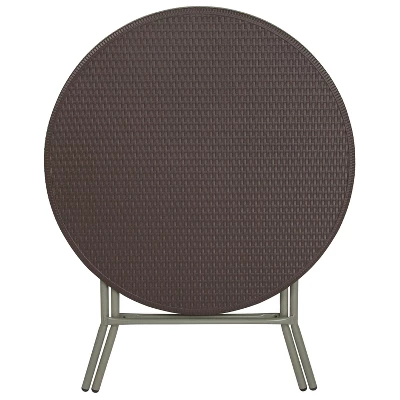 Flash Furniture 2.6-Foot Round Brown Rattan Plastic Folding Table 7 Flash Furniture 2.6-Foot Round Brown Rattan Plastic Folding Table - Image 7