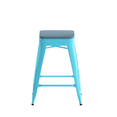 Flash Furniture Cierra Set Of 4 Commercial Grade 24" High Backless Metal Indoor Counter Height Stools With All-Weather Poly Resin Seats 2 Flash Furniture Cierra Set Of 4 Commercial Grade 24" High Backless Metal Indoor Counter Height Stools With All-Weather Poly Resin Seats - Image 2