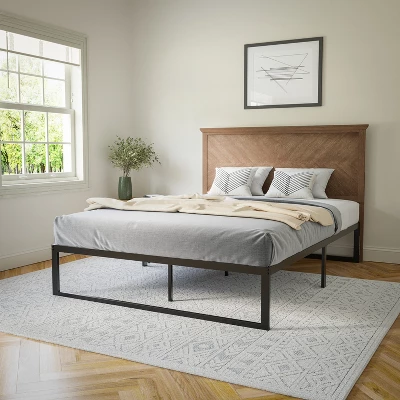 Flash Furniture Fiona Herring Bone Wooden Adjustable Headboard For Universal Metal Bed Frames 2 Flash Furniture Fiona Herring Bone Wooden Adjustable Headboard For Universal Metal Bed Frames - Image 2