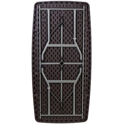 Flash Furniture 5.62-Foot Brown Rattan Indoor-Outdoor Plastic Folding Table With Umbrella Hole 2 Flash Furniture 5.62-Foot Brown Rattan Indoor-Outdoor Plastic Folding Table With Umbrella Hole - Image 2