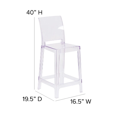 Flash Furniture Ghost Counter Stool With Square Back In Transparent Crystal 3 Flash Furniture Ghost Counter Stool With Square Back In Transparent Crystal - Image 3