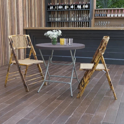 Flash Furniture 2.6-Foot Round Brown Rattan Plastic Folding Table 1 Flash Furniture 2.6-Foot Round Brown Rattan Plastic Folding Table