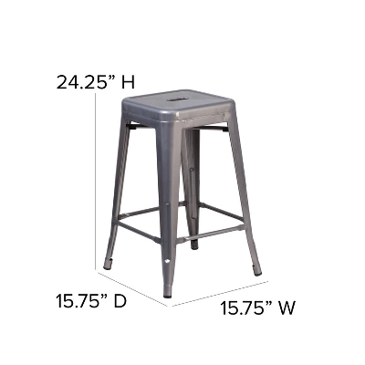Flash Furniture 24'' High Backless Clear Coated Metal Indoor Counter Height Stool With Square Seat 3 Flash Furniture 24'' High Backless Clear Coated Metal Indoor Counter Height Stool With Square Seat - Image 3