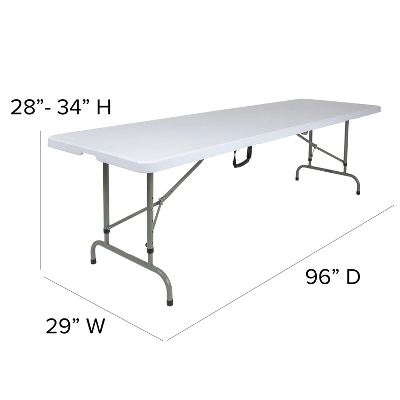 Flash Furniture 8-Foot Height Adjustable Bi-Fold Granite White Plastic Banquet And Event Folding Table With Carrying Handle 3 Flash Furniture 8-Foot Height Adjustable Bi-Fold Granite White Plastic Banquet And Event Folding Table With Carrying Handle - Image 3