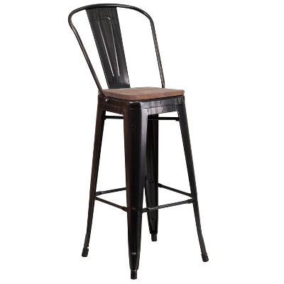 Flash Furniture 30" High Metal Barstool With Back And Wood Seat 16 Flash Furniture 30" High Metal Barstool With Back And Wood Seat - Image 16