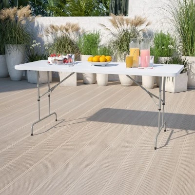 Flash Furniture 6-Foot Height Adjustable Granite White Plastic Folding Table 1 Flash Furniture 6-Foot Height Adjustable Granite White Plastic Folding Table