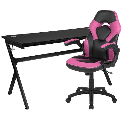 Flash Furniture Gaming Desk And Racing Chair Set With Cup Holder, Headphone Hook And Removable Mouse Pad Top - 2 Wire Management Holes 13 Flash Furniture Gaming Desk And Racing Chair Set With Cup Holder, Headphone Hook And Removable Mouse Pad Top - 2 Wire Management Holes - Image 13