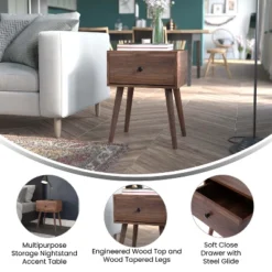 Flash Furniture Hatfield Mid-Century Modern One Drawer Wood Nightstand, Side Accent Or End Table With Soft Close Storage Drawer, Dark Walnut 11 Flash Furniture Hatfield Mid-Century Modern One Drawer Wood Nightstand, Side Accent Or End Table With Soft Close Storage Drawer, Dark Walnut -Flash Furniture GUEST 23e4967a ca29 4df1 bf13 0fb9e1d3ac91