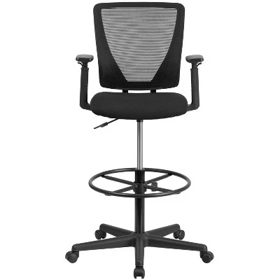 Flash Furniture Ergonomic Mid-Back Mesh Drafting Chair With Black Fabric Seat, Adjustable Foot Ring And Adjustable Arms 8 Flash Furniture Ergonomic Mid-Back Mesh Drafting Chair With Black Fabric Seat, Adjustable Foot Ring And Adjustable Arms - Image 8