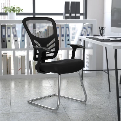 Flash Furniture Black Mesh Side Reception Chair With Chrome Sled Base 1 Flash Furniture Black Mesh Side Reception Chair With Chrome Sled Base