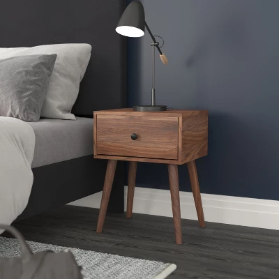 Flash Furniture Hatfield Mid-Century Modern One Drawer Wood Nightstand, Side Accent Or End Table With Soft Close Storage Drawer, Dark Walnut 2 Flash Furniture Hatfield Mid-Century Modern One Drawer Wood Nightstand, Side Accent Or End Table With Soft Close Storage Drawer, Dark Walnut - Image 2