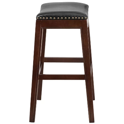 Flash Furniture 30'' High Backless Cappuccino Wood Barstool With Black LeatherSoft Saddle Seat 1 Flash Furniture 30'' High Backless Cappuccino Wood Barstool With Black LeatherSoft Saddle Seat