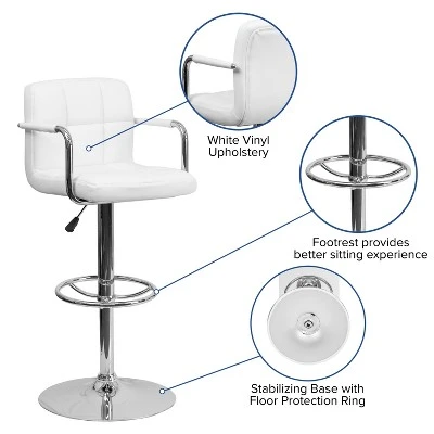 Flash Furniture Contemporary Quilted Vinyl Adjustable Height Barstool With Arms And Chrome Base 2 Flash Furniture Contemporary Quilted Vinyl Adjustable Height Barstool With Arms And Chrome Base - Image 2