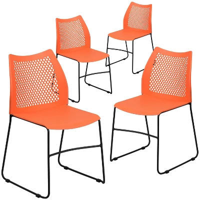 Flash Furniture 4 Pack HERCULES Series 661 Lb. Capacity Stack Chair With Air-Vent Back And Powder Coated Sled Base 4 Flash Furniture 4 Pack HERCULES Series 661 Lb. Capacity Stack Chair With Air-Vent Back And Powder Coated Sled Base - Image 4