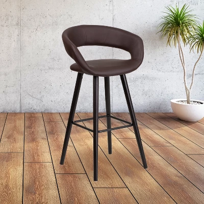 Flash Furniture Brynn Series 29'' High Contemporary Vinyl Rounded Back Barstool With Cappuccino Wood Frame 1 Flash Furniture Brynn Series 29'' High Contemporary Vinyl Rounded Back Barstool With Cappuccino Wood Frame