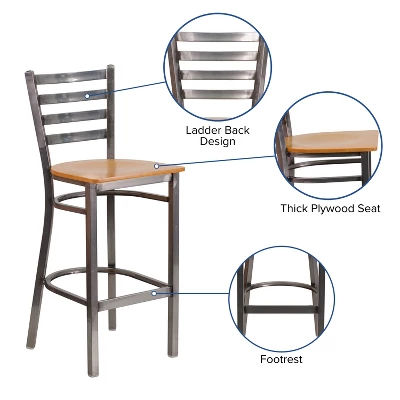Flash Furniture Clear Coated Ladder Back Metal Restaurant Barstool 2 Flash Furniture Clear Coated Ladder Back Metal Restaurant Barstool - Image 2