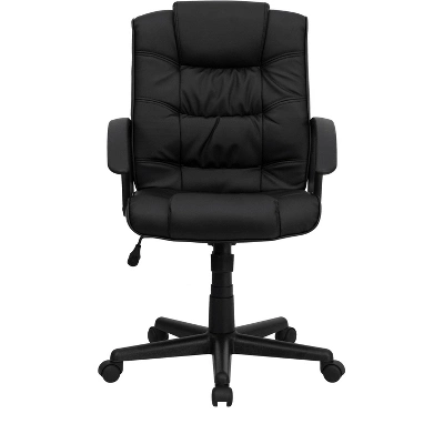 Mid-Back LeatherSoft Ripple And Accent Stitch Upholstered Swivel Task Office Chair With Arms Black Leather - Flash Furniture 3 Mid-Back LeatherSoft Ripple And Accent Stitch Upholstered Swivel Task Office Chair With Arms Black Leather - Flash Furniture - Image 3