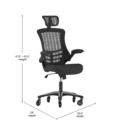 Flash Furniture Kelista High-Back Black Mesh Swivel Ergonomic Executive Office Chair With Flip-Up Arms And Transparent Roller Wheels 5 Flash Furniture Kelista High-Back Black Mesh Swivel Ergonomic Executive Office Chair With Flip-Up Arms And Transparent Roller Wheels - Image 5
