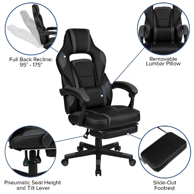 Flash Furniture X40 Gaming Chair Racing Ergonomic Computer Chair With Fully Reclining Back/Arms, Slide-Out Footrest, Massaging Lumbar 6 Flash Furniture X40 Gaming Chair Racing Ergonomic Computer Chair With Fully Reclining Back/Arms, Slide-Out Footrest, Massaging Lumbar - Image 6