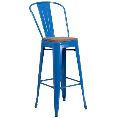 Flash Furniture 30" High Metal Barstool With Back And Wood Seat 13 Flash Furniture 30" High Metal Barstool With Back And Wood Seat - Image 13