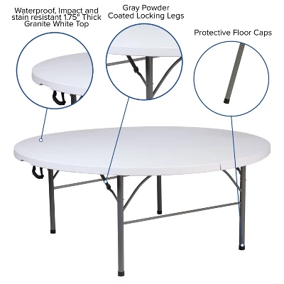 Flash Furniture 5.89-Foot Round Bi-Fold Granite White Plastic Banquet And Event Folding Table With Carrying Handle 4 Flash Furniture 5.89-Foot Round Bi-Fold Granite White Plastic Banquet And Event Folding Table With Carrying Handle - Image 4
