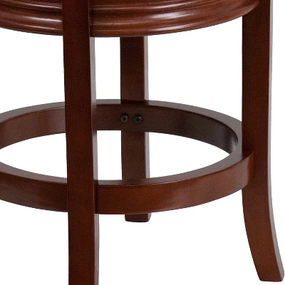 Flash Furniture 24'' High Backless Wood Counter Height Stool With Carved Apron And LeatherSoftSoft Swivel Seat 6 Flash Furniture 24'' High Backless Wood Counter Height Stool With Carved Apron And LeatherSoftSoft Swivel Seat - Image 6