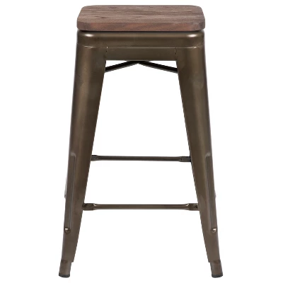Flash Furniture 24" High Metal Counter-Height, Indoor Bar Stool With Wood Seat - Stackable Set Of 4 9 Flash Furniture 24" High Metal Counter-Height, Indoor Bar Stool With Wood Seat - Stackable Set Of 4 - Image 9