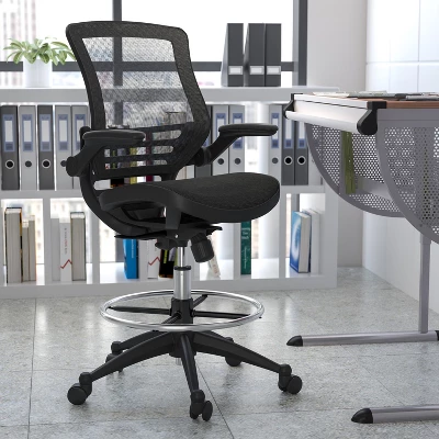 Flash Furniture Mid-Back Transparent Mesh Drafting Chair With Flip-Up Arms 1 Flash Furniture Mid-Back Transparent Mesh Drafting Chair With Flip-Up Arms