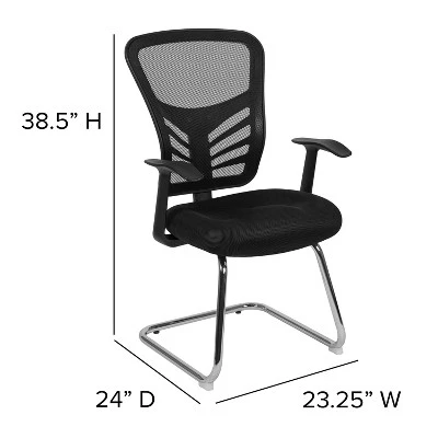 Flash Furniture Black Mesh Side Reception Chair With Chrome Sled Base 5 Flash Furniture Black Mesh Side Reception Chair With Chrome Sled Base - Image 5