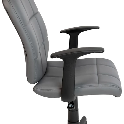 Flash Furniture Mid-Back Gray Quilted Vinyl Swivel Task Office Chair With Arms 4 Flash Furniture Mid-Back Gray Quilted Vinyl Swivel Task Office Chair With Arms - Image 4