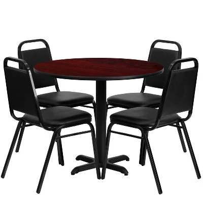 Flash Furniture 36'' Round Laminate Table Set With X-Base And 4 Trapezoidal Back Banquet Chairs 4 Flash Furniture 36'' Round Laminate Table Set With X-Base And 4 Trapezoidal Back Banquet Chairs - Image 4