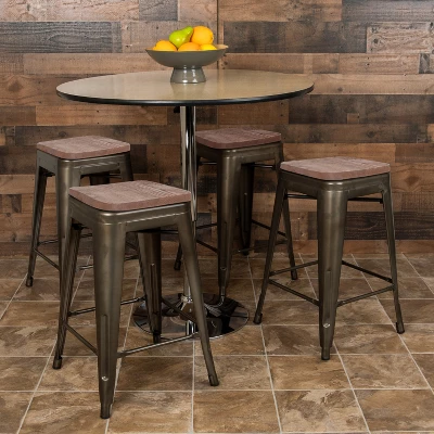 Flash Furniture 24" High Metal Counter-Height, Indoor Bar Stool With Wood Seat - Stackable Set Of 4 1 Flash Furniture 24" High Metal Counter-Height, Indoor Bar Stool With Wood Seat - Stackable Set Of 4