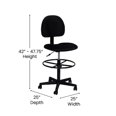 Flash Furniture Black Fabric Drafting Chair (Cylinders: 22.5''-27''H Or 26''-30.5''H) 3 Flash Furniture Black Fabric Drafting Chair (Cylinders: 22.5''-27''H Or 26''-30.5''H) - Image 3