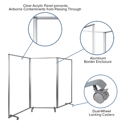 Flash Furniture Transparent Acrylic Mobile Partition With Lockable Casters (3 Sections Included) 2 Flash Furniture Transparent Acrylic Mobile Partition With Lockable Casters (3 Sections Included) - Image 2